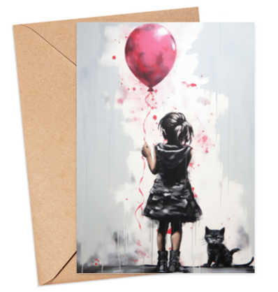 Kitten With Balloon Girl Card