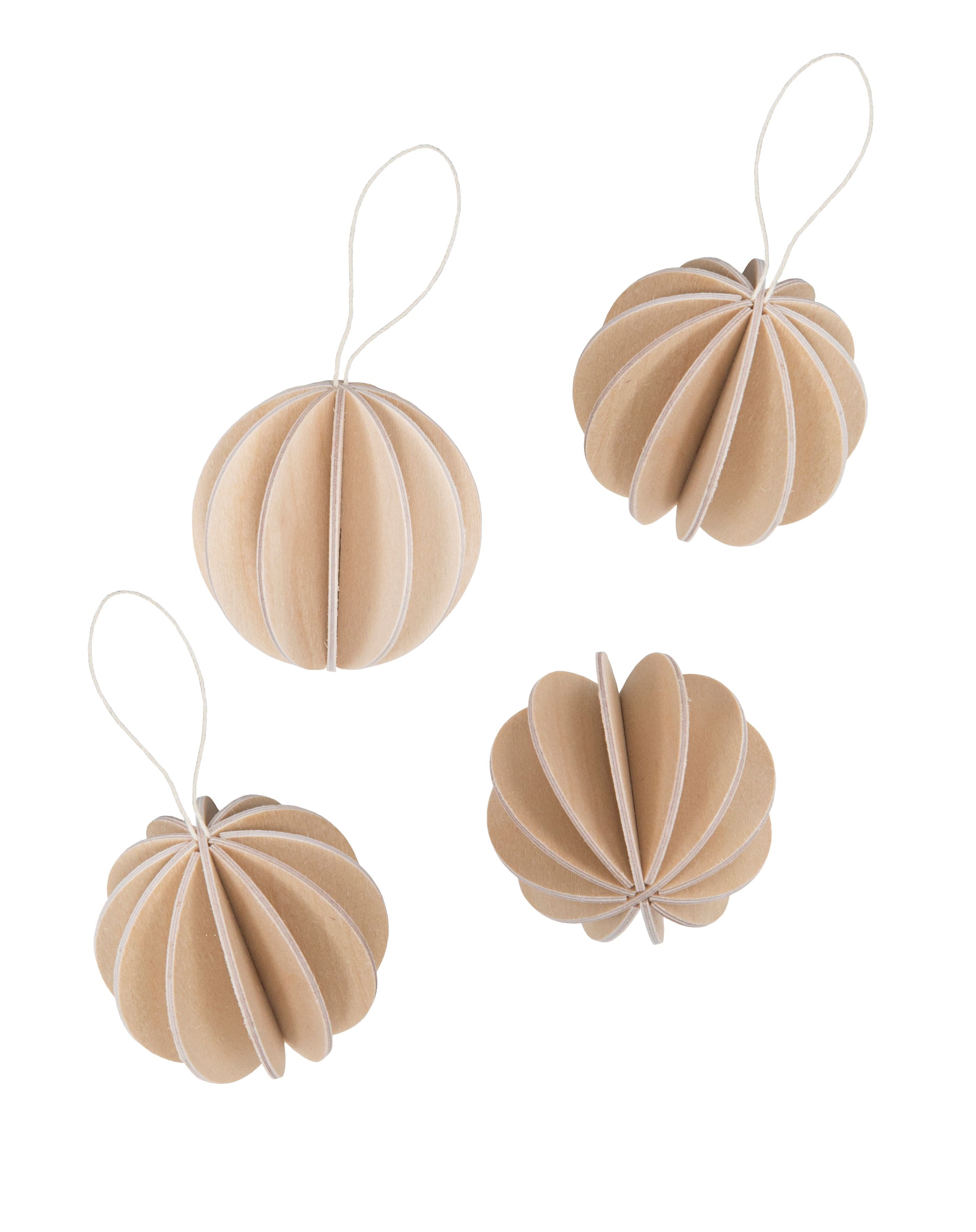 4 Baubles, Natural (6cm)