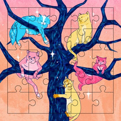 Tree Cats Puzzle Card