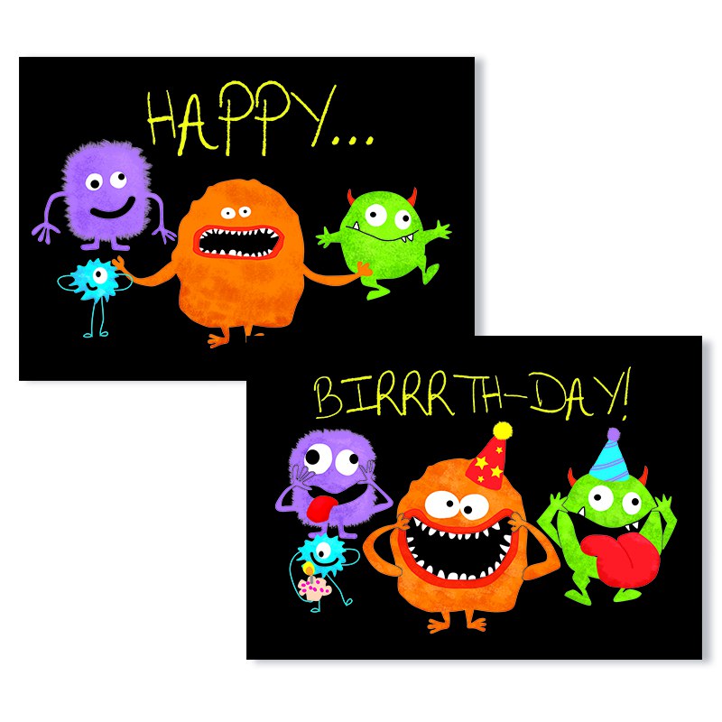 Cartes D'Art Happy Birthday Monsters 3D Postcard