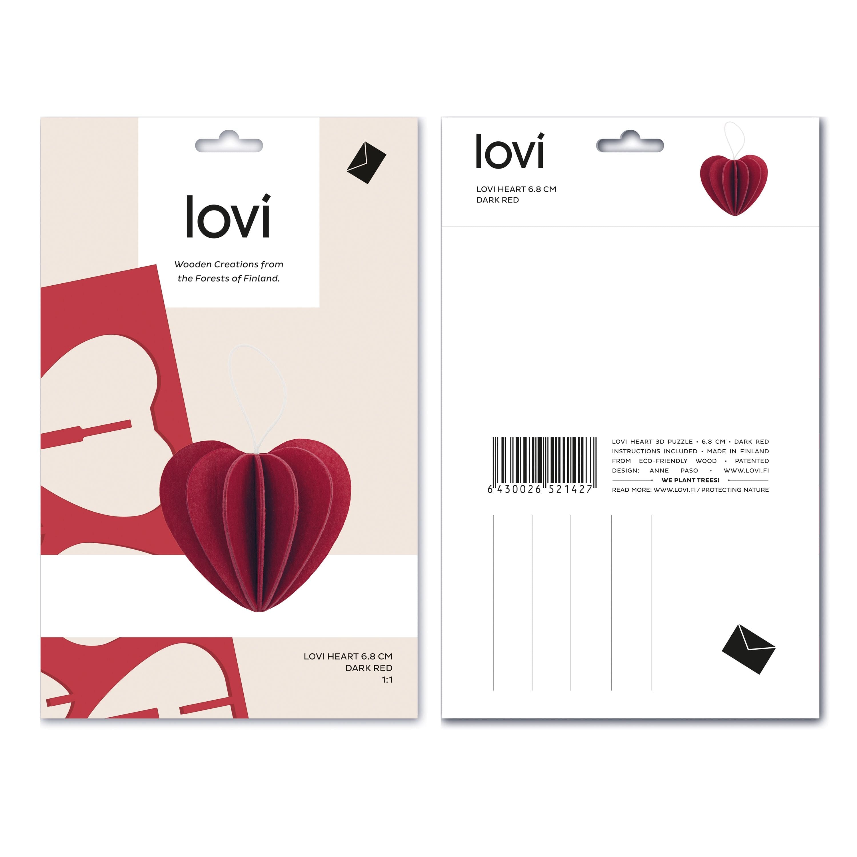 M Heart Ornament, Dark Red (6.8cm)