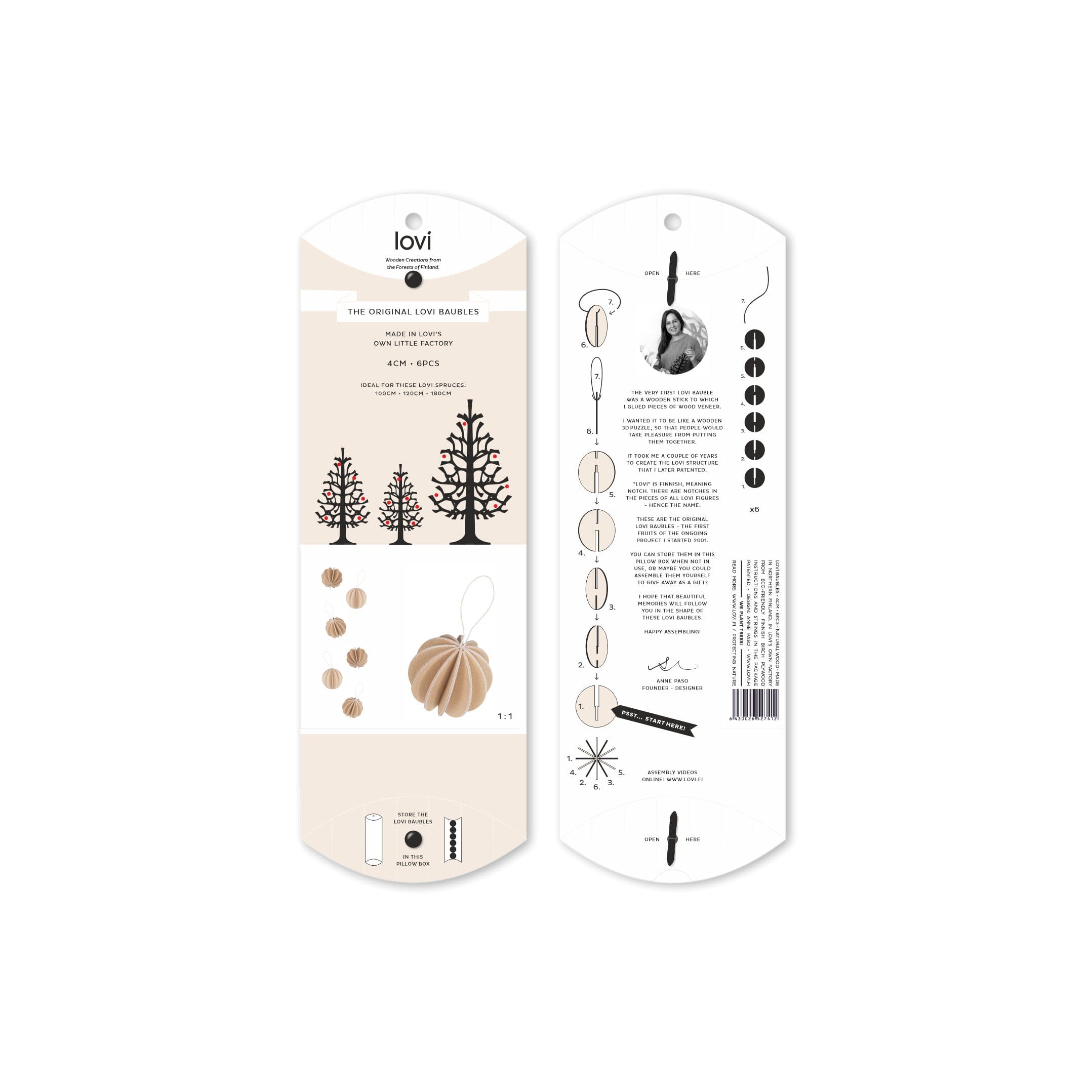 6 Baubles, Natural (4cm)