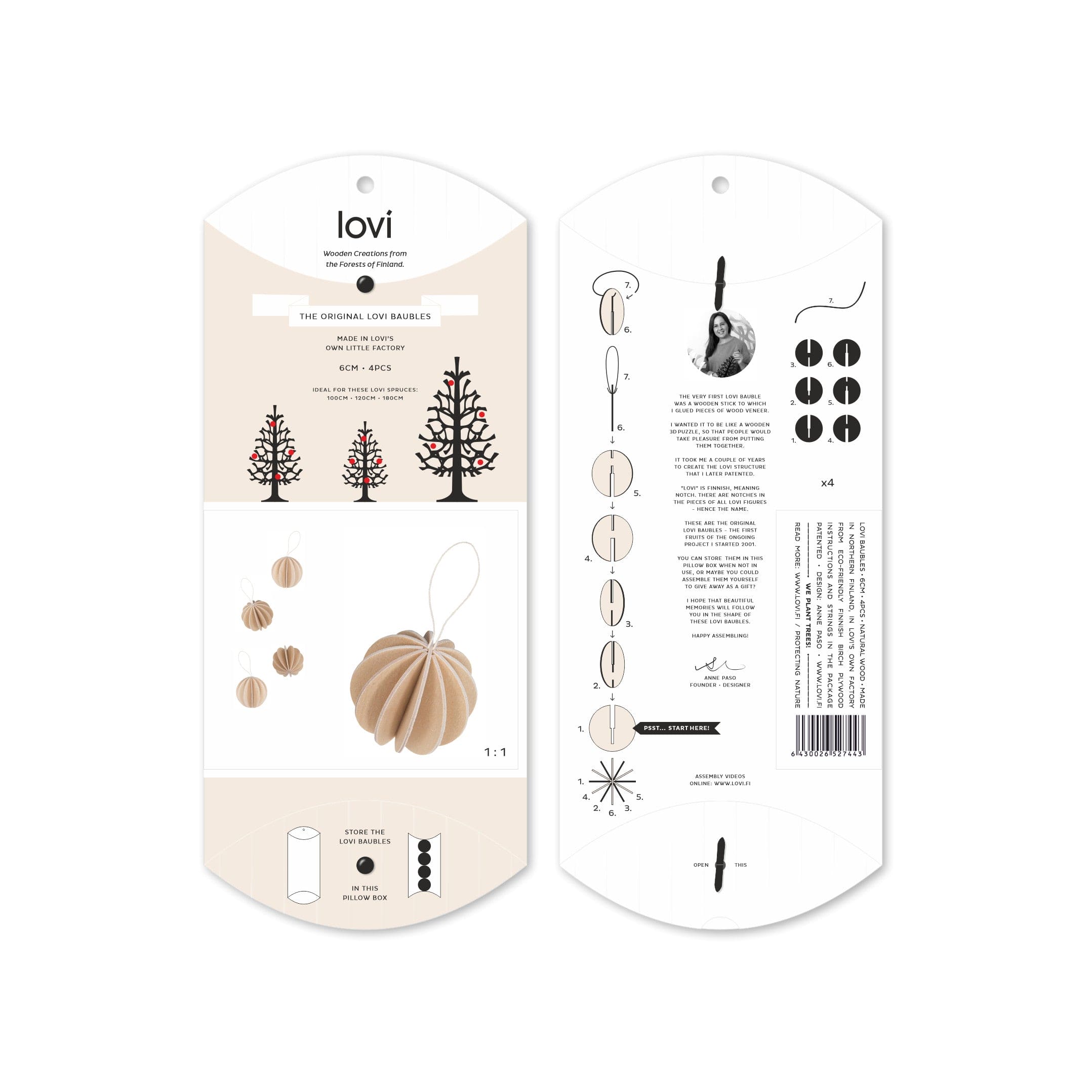 4 Baubles, Natural (6cm)