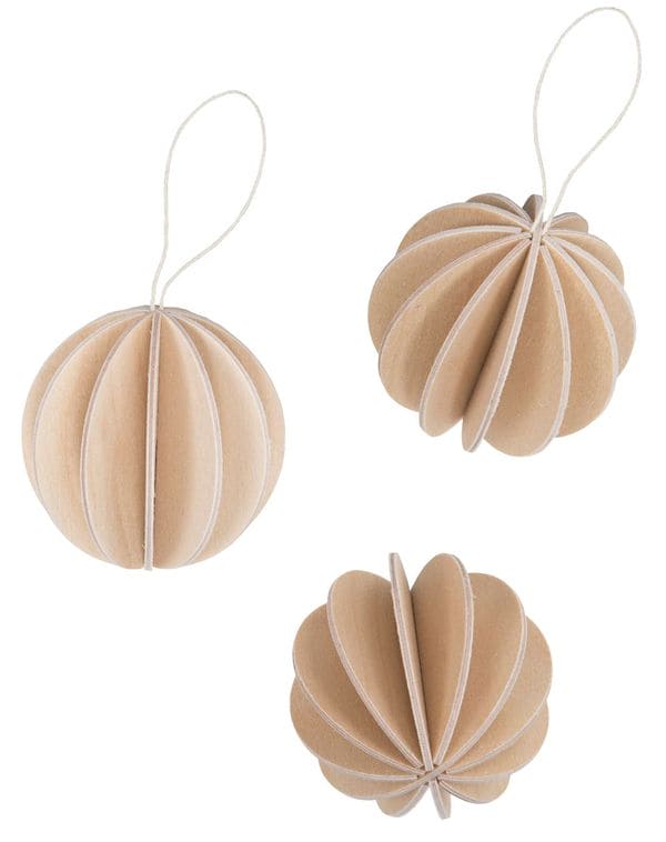 3 Baubles, Natural (8cm)