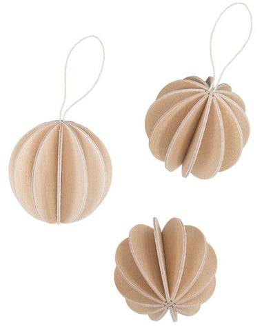 3 Baubles, Natural (8cm)